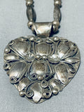 Huge Heart Vintage Native American Navajo Sterling Silver Hand Tooled Necklace-Nativo Arts