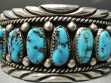 Huge Thick Heavy Vintage Native American Navajo Turquoise Sterling Silver Bracelet Old-Nativo Arts
