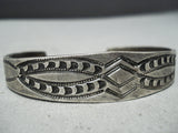 Important Early 1900's Vintage Native American Navajo Ingot Silver Hand Tooled Bracelet Cuff-Nativo Arts