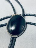 Captivating Vintage Native American Navajo Huge Black Onyx Sterling Silver Bolo-Nativo Arts