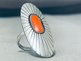 Exquisite Native American Navajo Coral Sterling Silver Ring Signed Thomas Nez-Nativo Arts