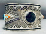 Multi Technique Vintage Native American Navajo Turquoise Sterling Silver Jet Bracelet-Nativo Arts