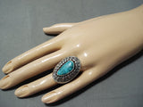 Nez Vintage Native American Navajo Old Kingman Turquoise Sterling Silver Ring-Nativo Arts