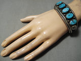 Heavy 72 Gram Vintage Native American Navajo Turquoise Sterling Silver Stamped Bracelet-Nativo Arts