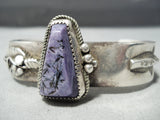 Thick Heavy Vintage Native American Navajo Charoite Sterling Silver Feather Bracelet-Nativo Arts