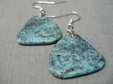 Vintage Santo Domingo Native American Navajo Blue Warrior Turquoise Sterling Silver Earrings-Nativo Arts