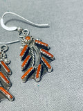 Exquisite Vintage Native American Zuni Coral Sterling Silver Earrings-Nativo Arts