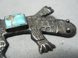 Whimsical Vintage Native American Navajo Turquoise Sterling Silver Gekko Pin Old-Nativo Arts
