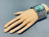 Phenomenal San Felipe Signed 8 Turquoise Sterling Silver Gigantic Bracelet-Nativo Arts