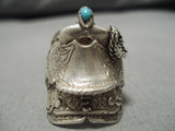 Exceptional Vintage Native American Navajo Saddle Turquoise Sterling Silver Ring-Nativo Arts