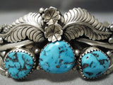 Detailed!! Vintage Native American Navajo Spiderweb Turquoise Sterling Silver Leaf Bracelet-Nativo Arts