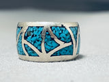 Amazing Vintage Native American Navajo Blue Turquoise Sterling Silver Ring Old-Nativo Arts