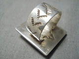 Huge Vintage Navajo Squared Lapis Sterling Silver Native American Ring Old-Nativo Arts