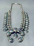 Important Vintage Native American Navajo Old Kingman Turquoise Sterling Silver Bear Paw Necklace-Nativo Arts