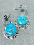 Gorgeous Vintage Native American Navajo Kingman Turquoise Sterling Silver Earrings-Nativo Arts