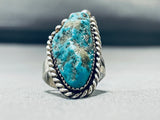 Signed Vintage Native American Hopi Seafoam Turquoise Sterling Silver Ring-Nativo Arts