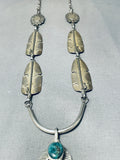 One Of The Best Vintage Native American Navajo Leaf Turquoise Sterling Silver Necklace-Nativo Arts