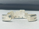 One Of Most Detailed Hand Carved Vintage Native American Navajo Lapis Sterling Silver Bracelet-Nativo Arts