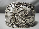 Intricate! One Of The Best Vintage Native American Navajo Carved Leaves Sterling Silver Bracelet-Nativo Arts