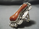 One Of The Chunkiest Vintage Native American Navajo Coral Sterling Silver Ring-Nativo Arts