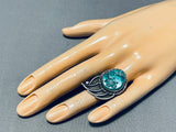 Authentic Vintage Native American Navajo Old Kingman Turquoise Sterling Silver Bear Paw Ring-Nativo Arts