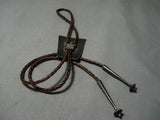 Astounding Vintage Native American Navajo Turquoise Sterling Silver Bolo Tie Old-Nativo Arts
