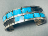 Native American 6-1/2 Wrist Vintage Navajo Turquoise Inlay Sterling Silver Bracelet Cuff Old-Nativo Arts