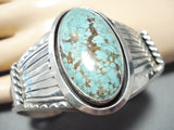 Signed Vintage Native American Navajo #8 Turquoise Mine Sterling Silver Bracelet-Nativo Arts