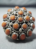 Outstanding Navajo Native American Corals Sterling Silver Dome Ring-Nativo Arts