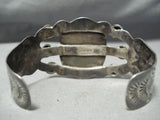 Early Vintage Native American Navajo Repoussed Sterling Silver Green Turquoise Bracelet-Nativo Arts