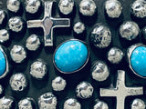 Heavy 104 Gram Native American Navajo Sterling Silver Cross Turquoise Bracelet-Nativo Arts