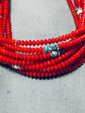 Authentic Singer Coral Native American Navajo Turquoise Sterling Silver Necklace-Nativo Arts