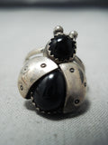 Whimsical Navajo Black Onyx Sterling Silver Ring Native American-Nativo Arts