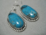 Important Jeanette Dale Native American Navajo Blue Diamond Turquoise Sterling Silver Earrings-Nativo Arts