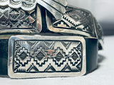 Important Rug Pattern Sterling Silver Vintage Native American Navajo Hand Tooled Concho Belt-Nativo Arts