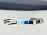 Very Intricate Vintage Native American Navajo Turquoise Sterling Silver Inlay Bracelet-Nativo Arts