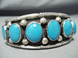 Superior Vintage Native American Navajo Blue Gem Turquoise Sterling Silver Bracelet Old-Nativo Arts