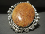 37 Grams Monster Whitegoat Navajo Native American Jewelry Silver Orange Shell Ring-Nativo Arts