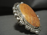 37 Grams Monster Whitegoat Navajo Native American Jewelry Silver Orange Shell Ring-Nativo Arts