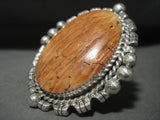 37 Grams Monster Whitegoat Navajo Native American Jewelry Silver Orange Shell Ring-Nativo Arts