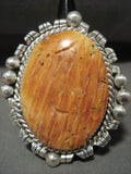 37 Grams Monster Whitegoat Navajo Native American Jewelry Silver Orange Shell Ring-Nativo Arts