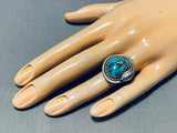 Rare Turquoise Mine Vintage Native American Navajo Blue Gem Sterling Silver Leaf Ring Old-Nativo Arts