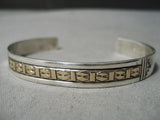 Marvelous Vintage Native American Navajo Sterling Silver And 14k Gold Bracelet Old-Nativo Arts