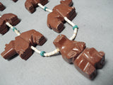Native American Amazing Vintage Santo Domingo Turquoise Pipestone Bears Heishi Necklace-Nativo Arts