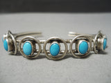 Unique Vintage Native American Navajo Domed Turquoise Sterling Silver Bracelet Cuff-Nativo Arts