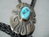 Authentic Vintage Native American Navajo Thomas Singer Turquoise Sterling Silver Bolo Tie-Nativo Arts