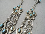 Fascinating Vintage Native American Zuni Turquoise Sterling Silver Chandelier Earrings Old-Nativo Arts