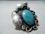 Exquisite Vintage Native American Navajo Pilot Mountain Turquoise Sterling Silver Ring Old-Nativo Arts