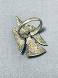 Important Vintage Native American Navajo Old Kingman Turquoise Sterling Silver Waterbird Ring-Nativo Arts