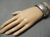 Native American Quality Detailed Vintage Navajo Hand Tooled Sterling Silver Horse Buggy Bracelet-Nativo Arts